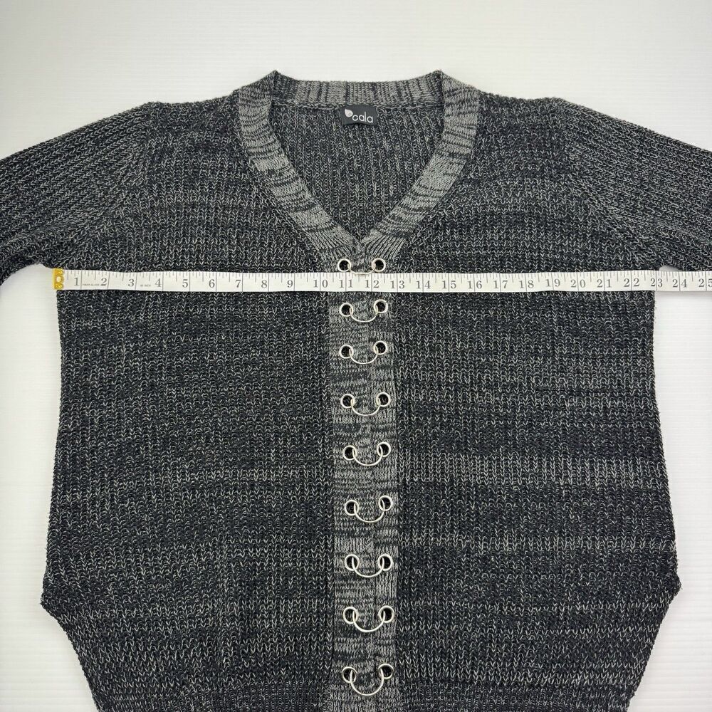 Cala Gray Sweater Womens Large V Neck Silver Grommet Detail Long Sleeve - Picture 7 of 8